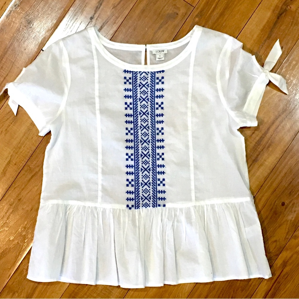 J Crew peplum blouse shirt top festival boho pleated summer cottage cor…